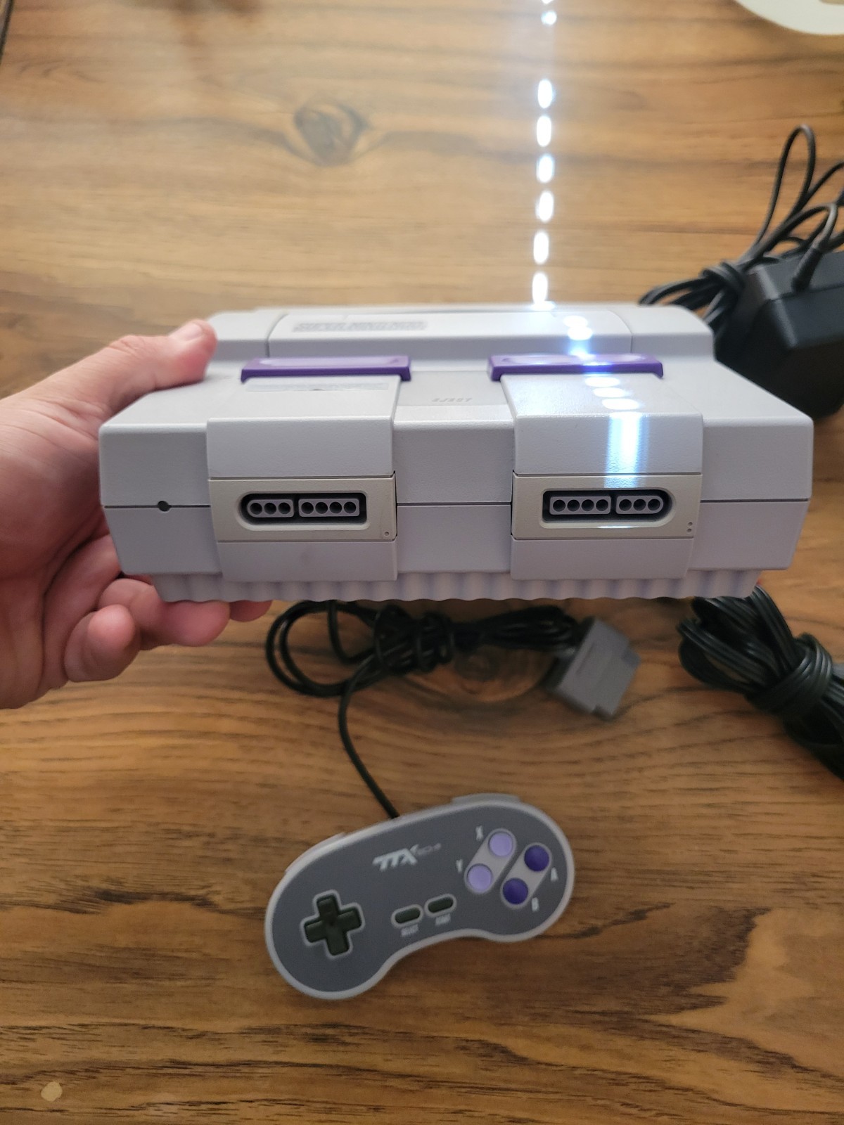 Super Nintendo Console Complete SNES System W/ 3rd Party Controller & OEM Plugs