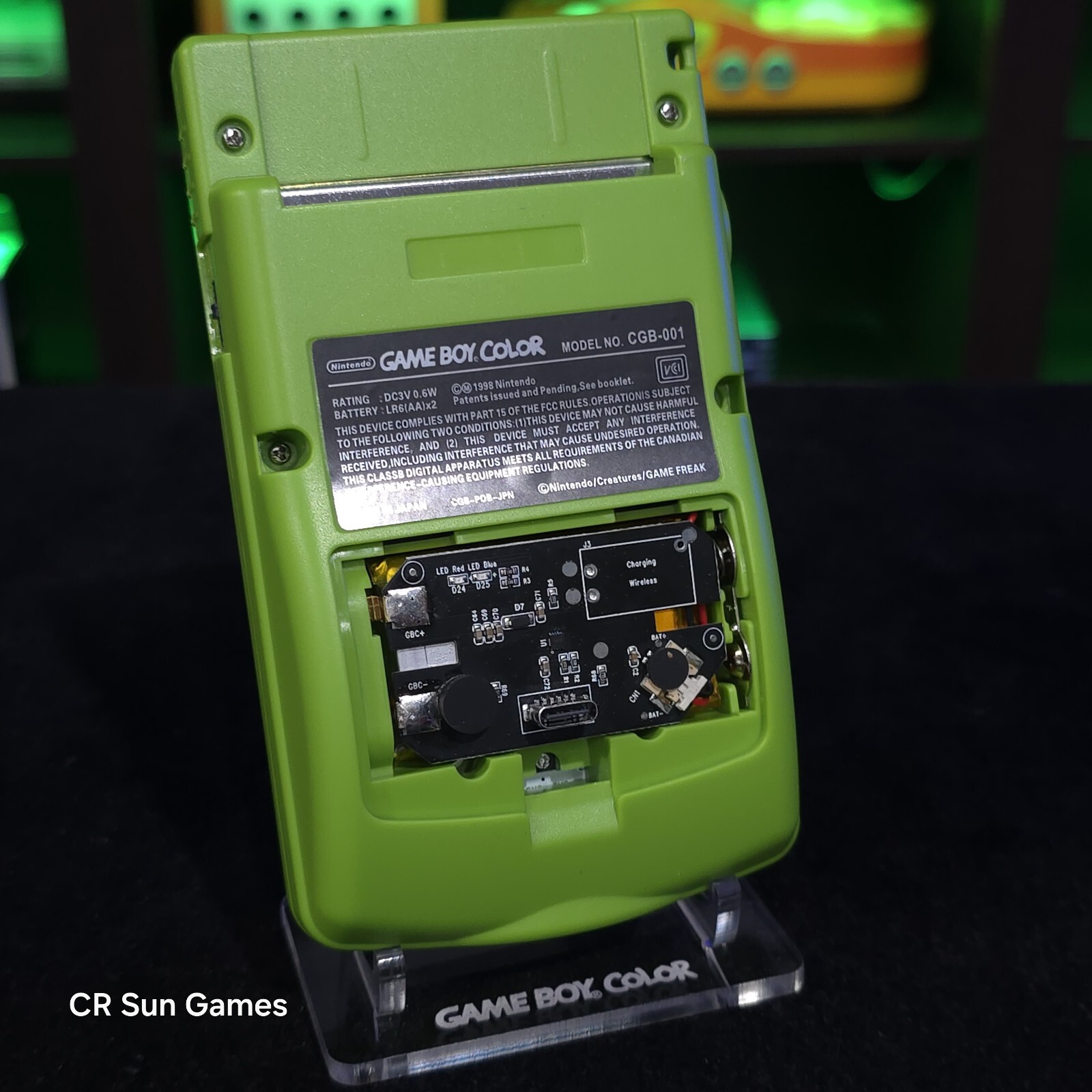Green Gameboy Color Console OLED Touch Screen And USB-C Rechargeable Battery