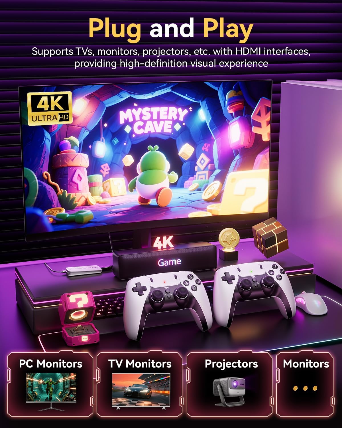 2026 Upgraded Retro Gaming Console, 20,000+ Retro Game Stick, 23 Emulators, 4K H