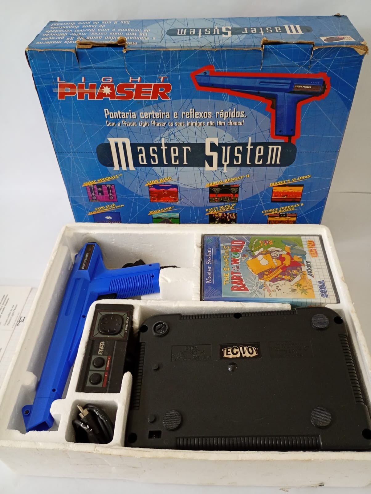 SEGA MASTER SYSTEM BLUE LIGHT PHASER CONSOLE TECTOY BRASIL W SIMPSONS SUPER RARE