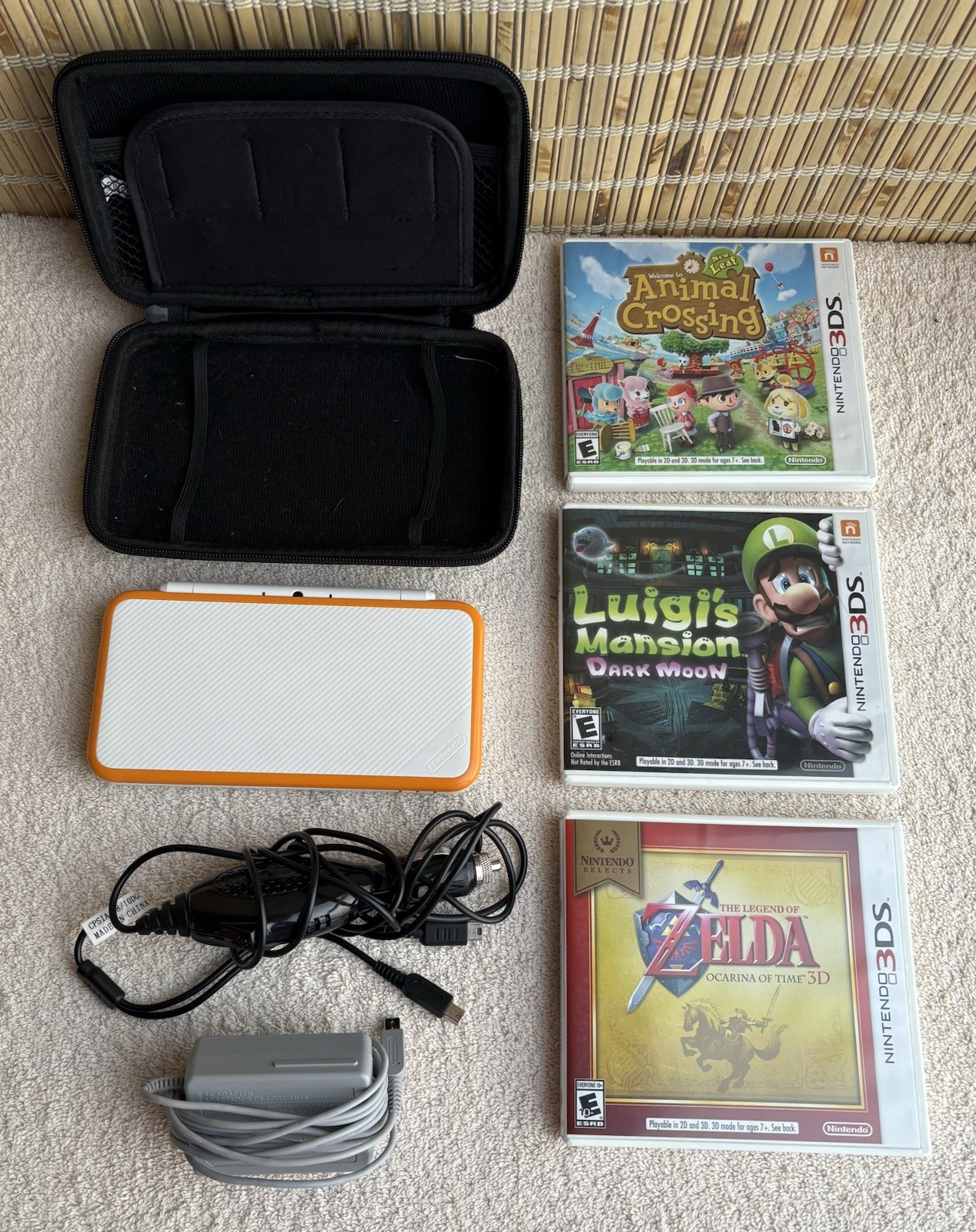 Nintendo 2DS XL in Unique Color Orange Trim & White with 3DS games + Extras
