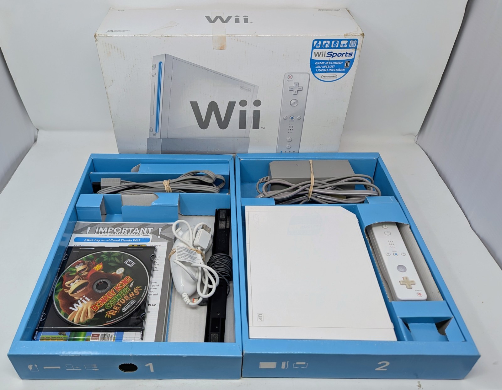 Nintendo Wii White Console Bundle w/ Box & Donkey Kong Country Returns – Tested!