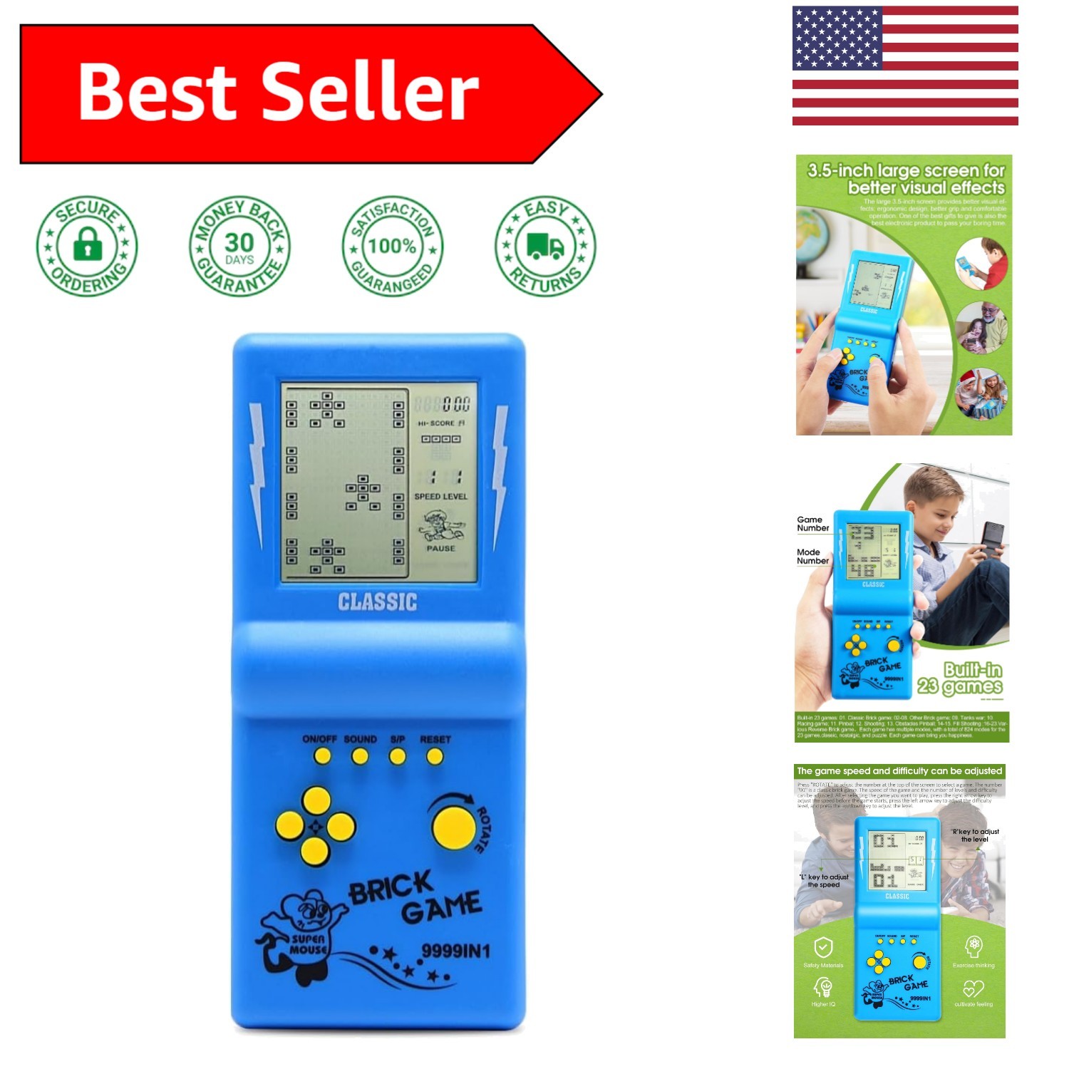 Battery-Powered 3.5-Inch Blue Game Console – 23 Fun Classics from the ’80s/’90s