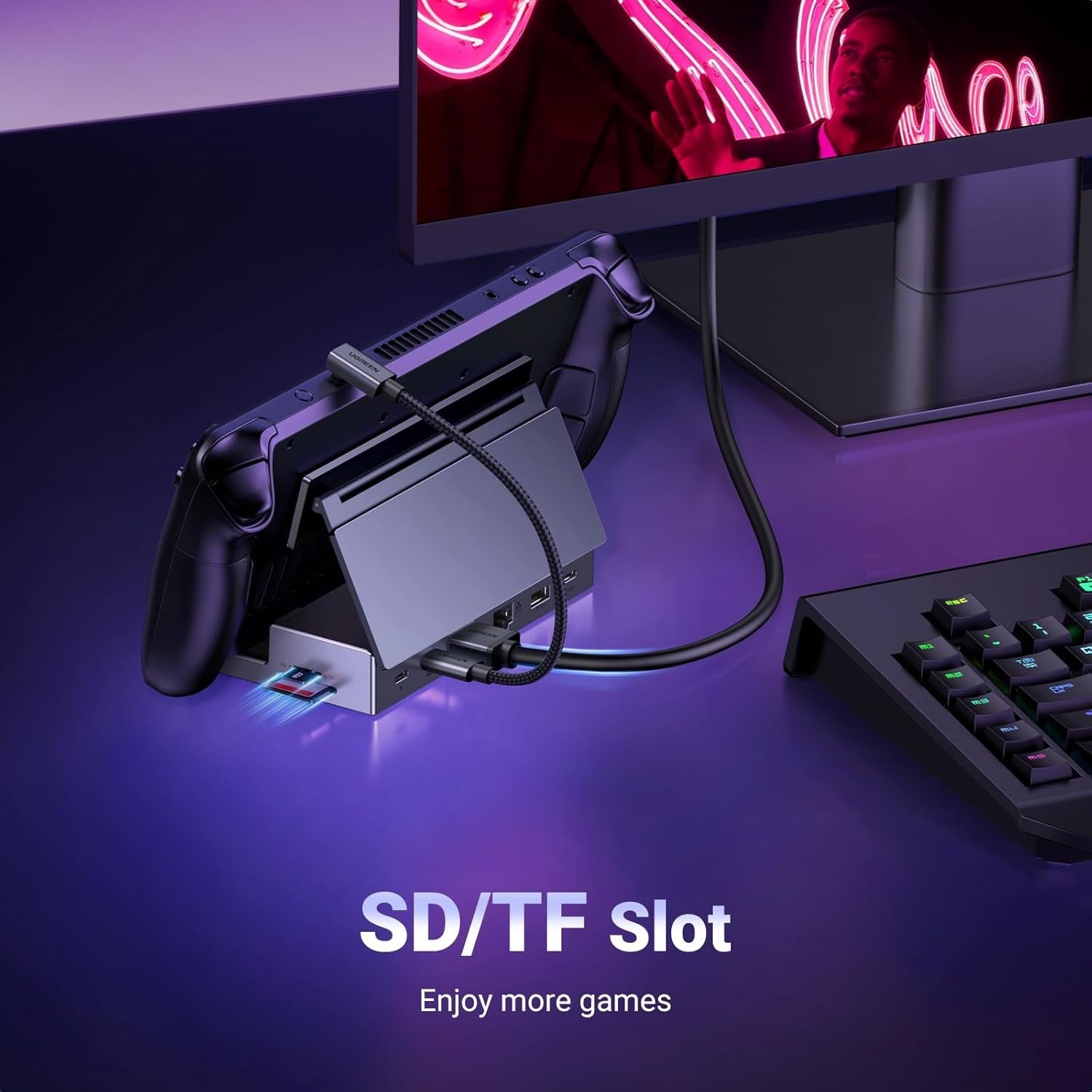 Compact Dock for Steam Deck and Rog Ally with Adjustable Stand and Fast Charging