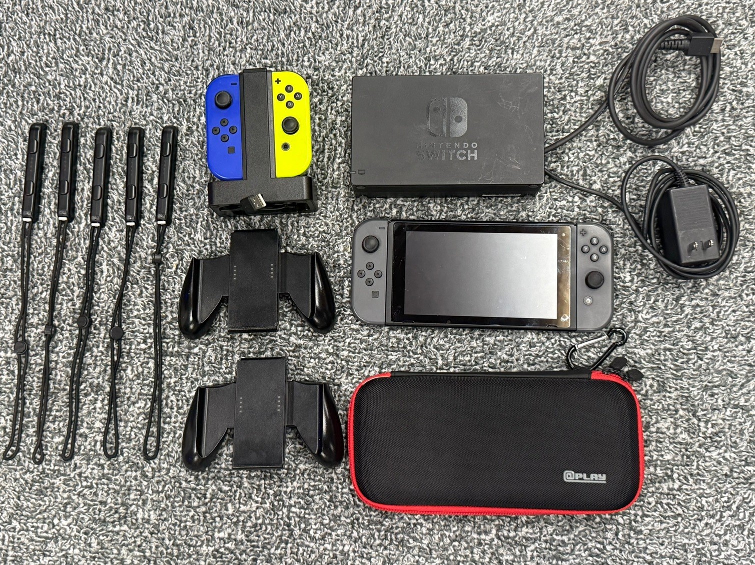 Nintendo Switch 1 Handheld System Black/Grey w/Accessories Joycons Tested Works