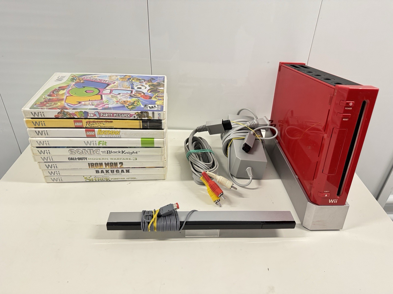 Nintendo Wii Red Console Bundle ‘ No Controllers ‘ 9 Games