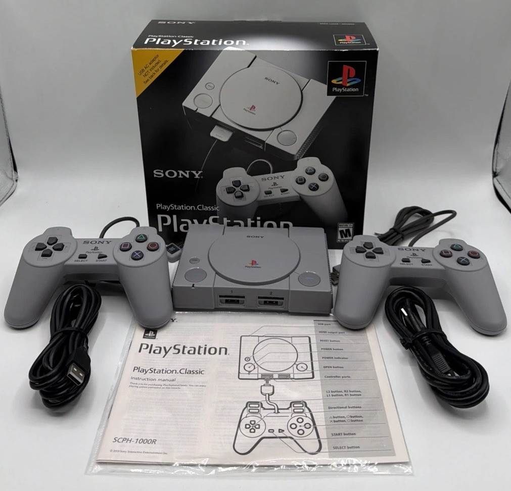 Sony PlayStation Classic Gray Console w/2 controllers, 20 games HDMI & Power Cor