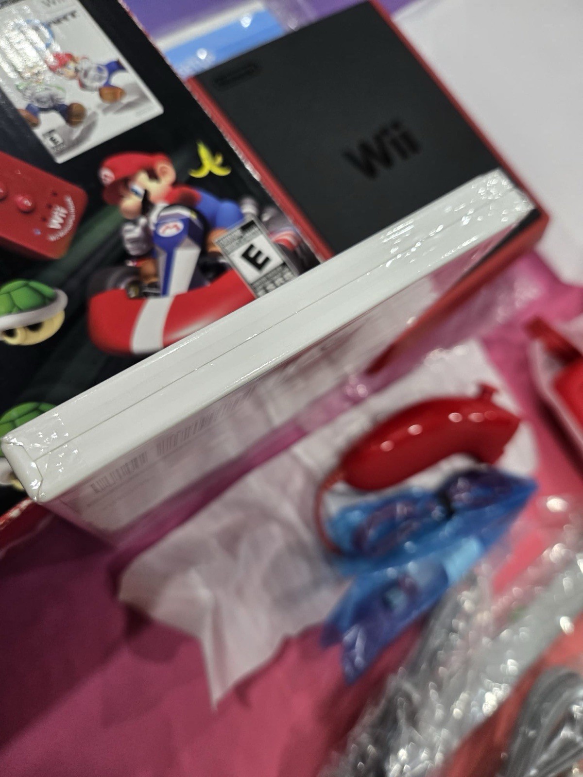 Nintendo Wii Mini Red Console Bundle with Sealed Mario Kart Wii Opened Box New