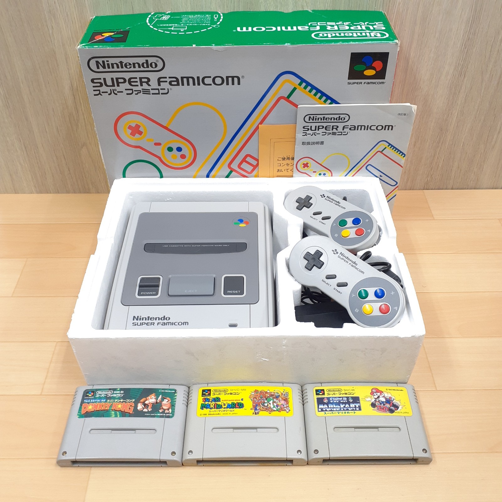 Super Famicom console with box & 3 games Mario & D.Kong CIB *US TARIFF PAID S109