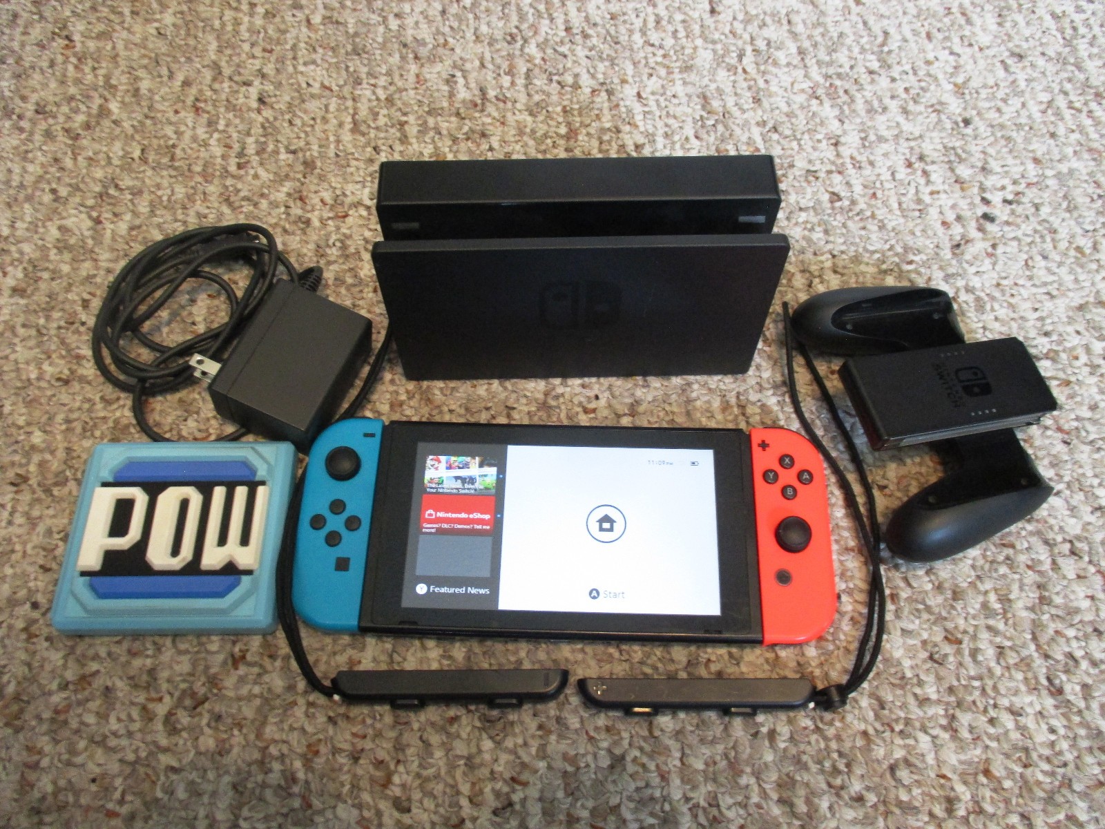 Nintendo Switch System Console w/Neon Red & Blue Joy-Cons + Dock & Extras