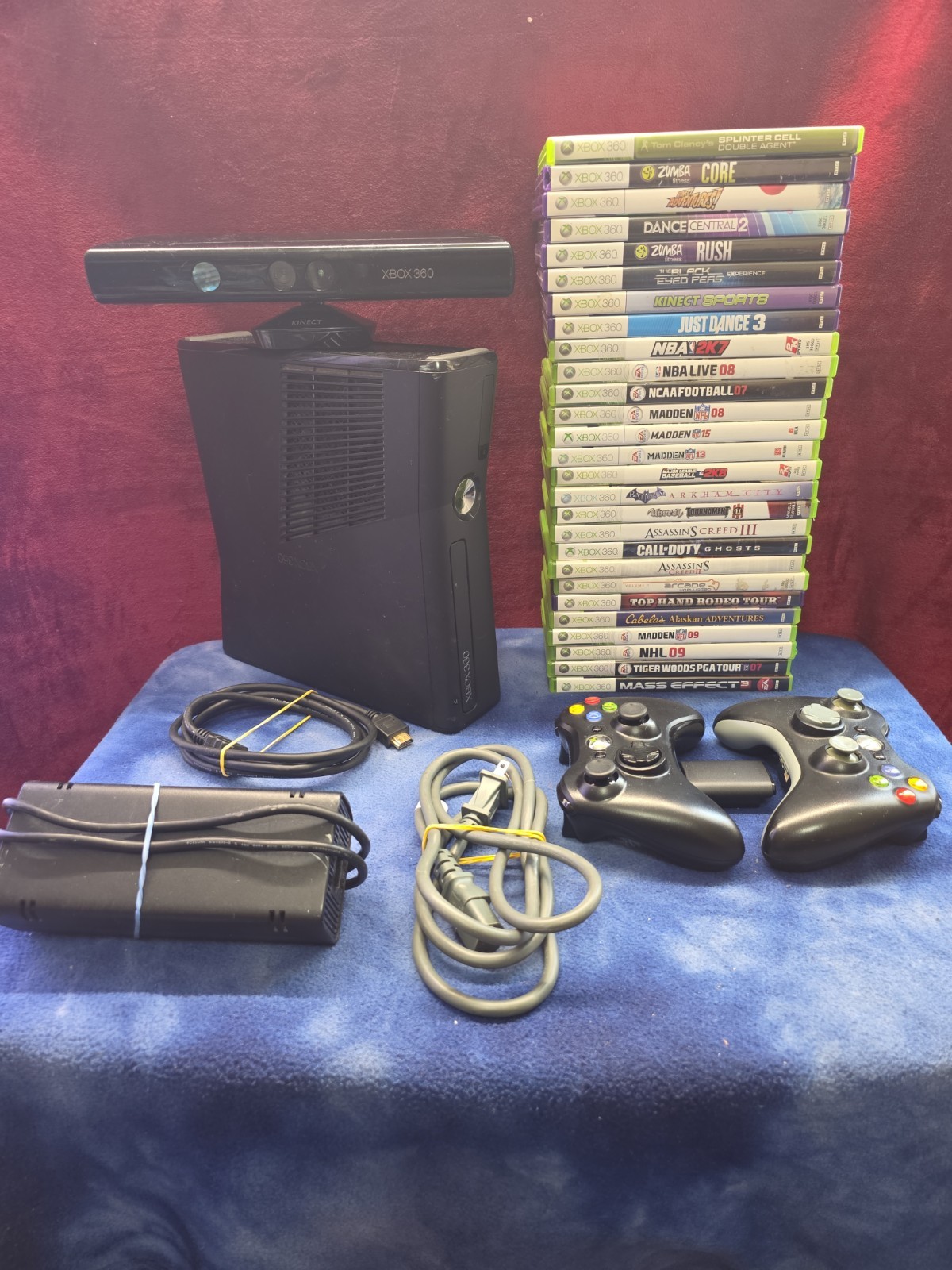 XBOX 360 Slim Console w/Kinect + 27 Games MEGA BUNDLE! Tested & Working