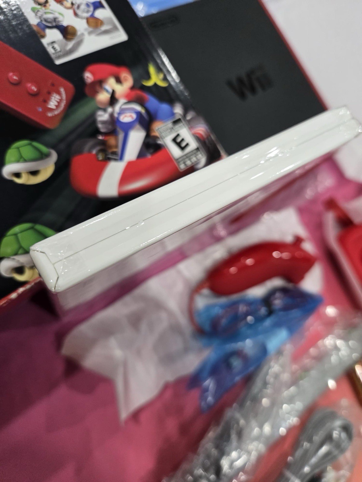 Nintendo Wii Mini Red Console Bundle with Sealed Mario Kart Wii Opened Box New