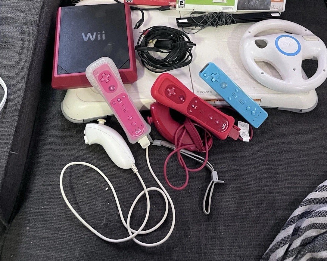 Nintendo Wii Mini Red Bundle With 4 Controllers, Wii Balance Board And Games