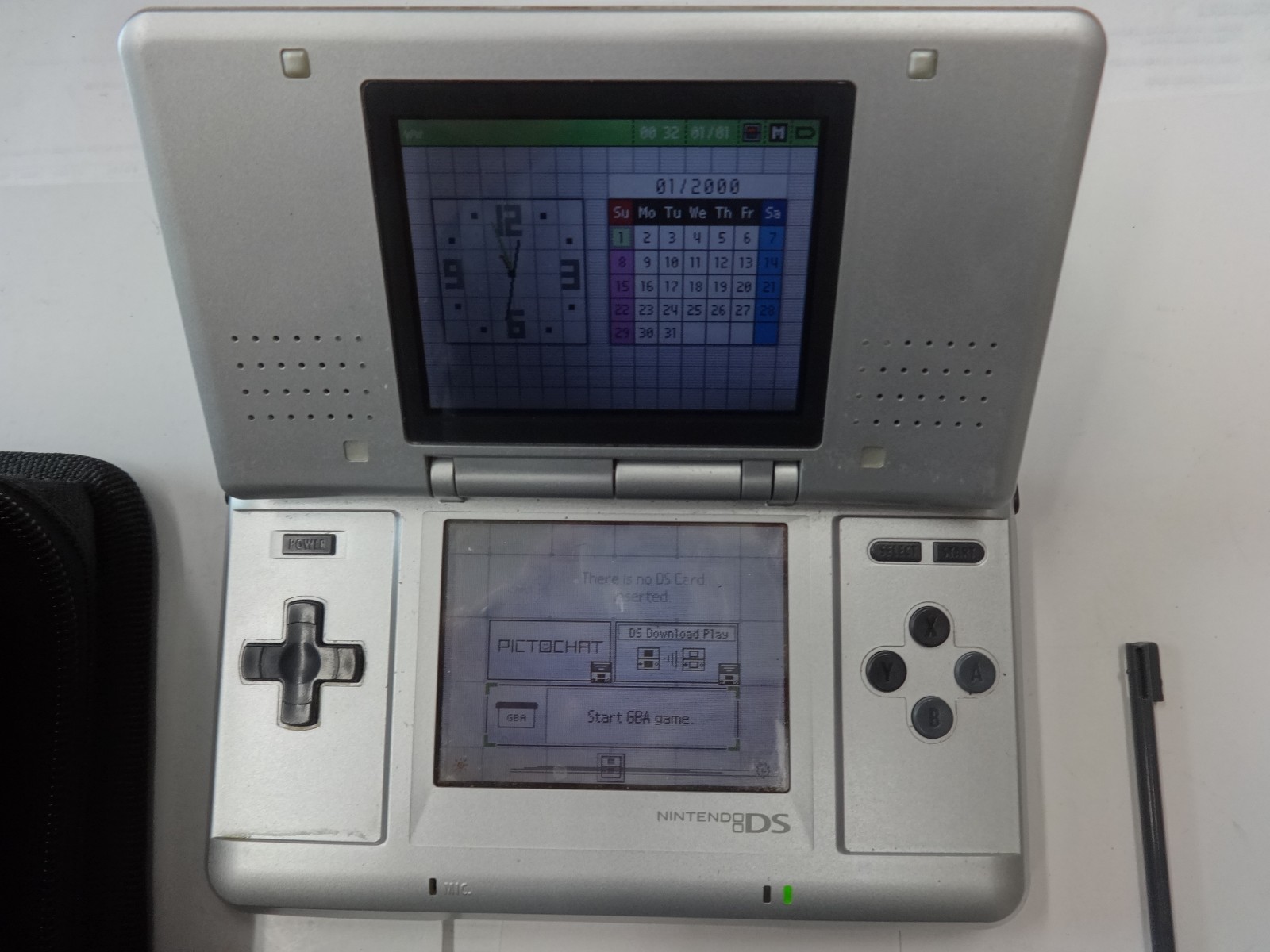 TESTED & WORKING Nintendo DS Silver Handheld System Console W/ Charger Case Game