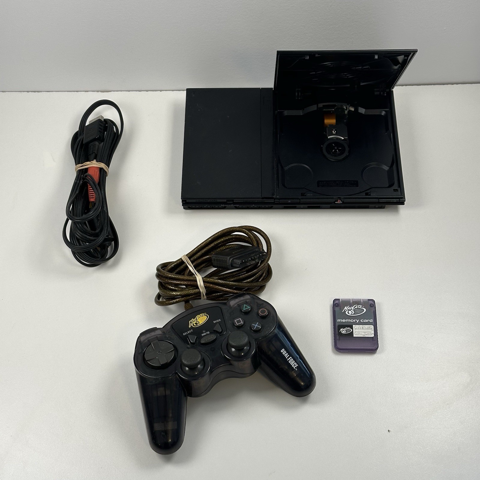 Sony PlayStation 2 Slim PS2 Black w/MadCatz Controller+MBCart+AV – Tested&Works
