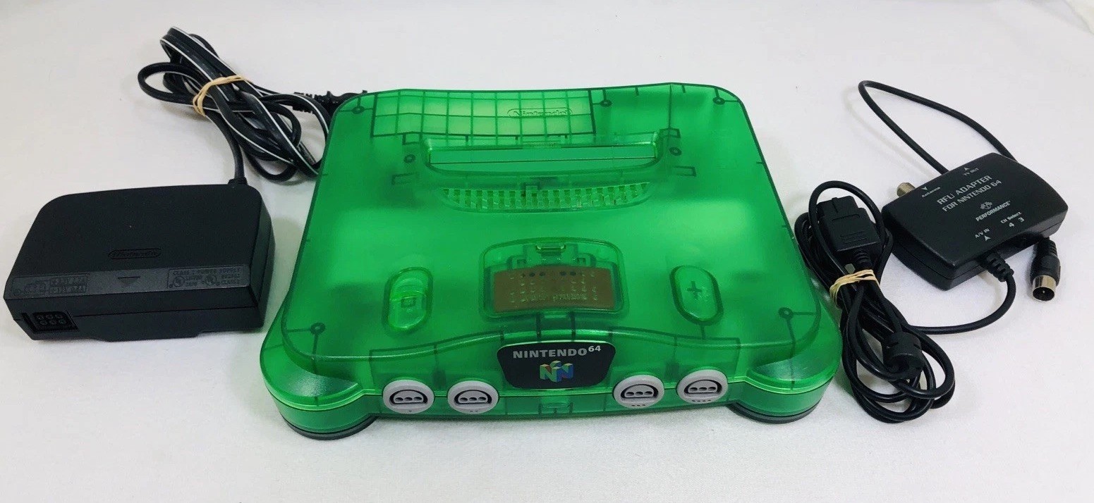 Nintendo 64 Jungle Green N64 Console Expansion Pak RF Cable NO Controller Tested