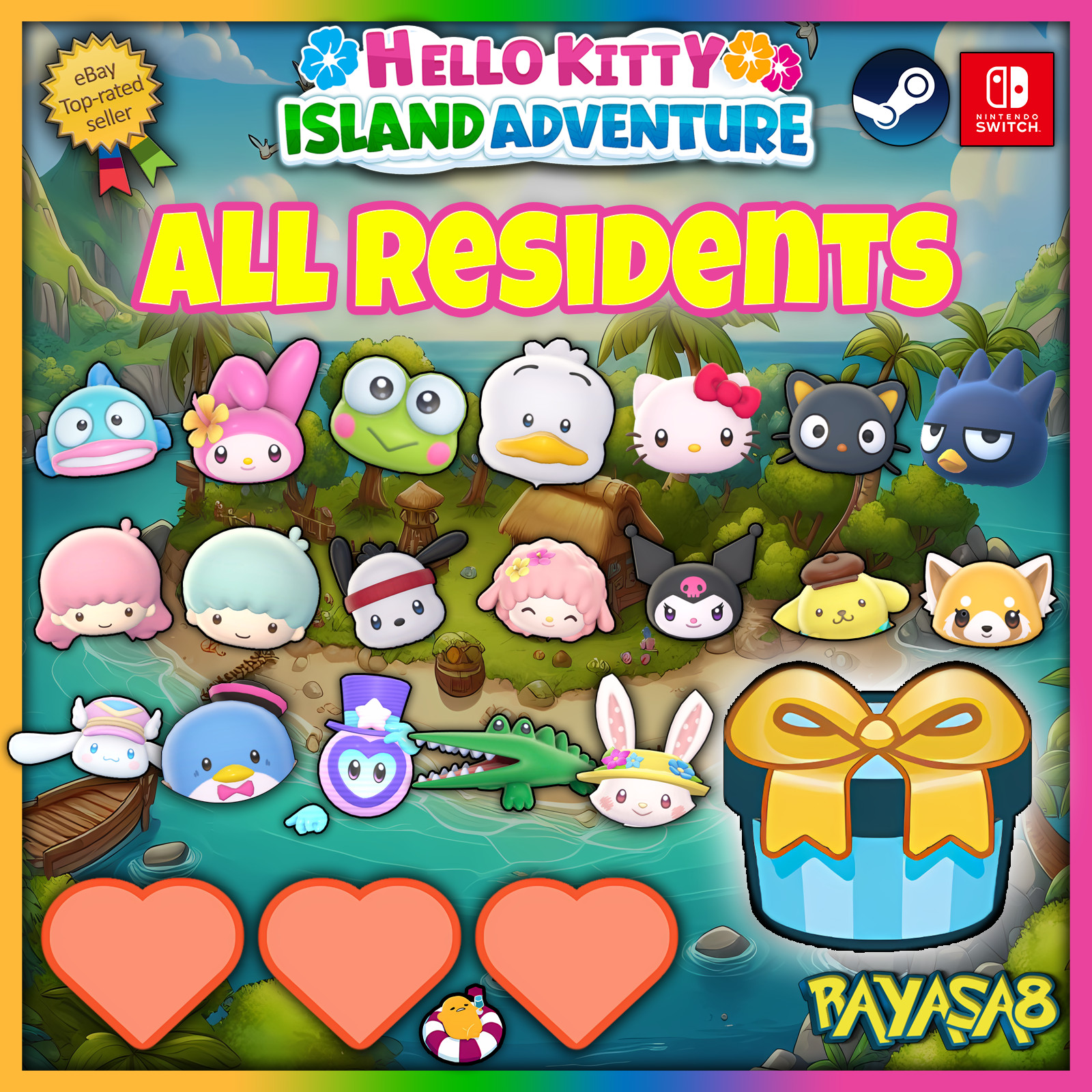 Hello Kitty Island Adventure 3-2 Heart Gifts 50x Each | Switch & Steam 🎁