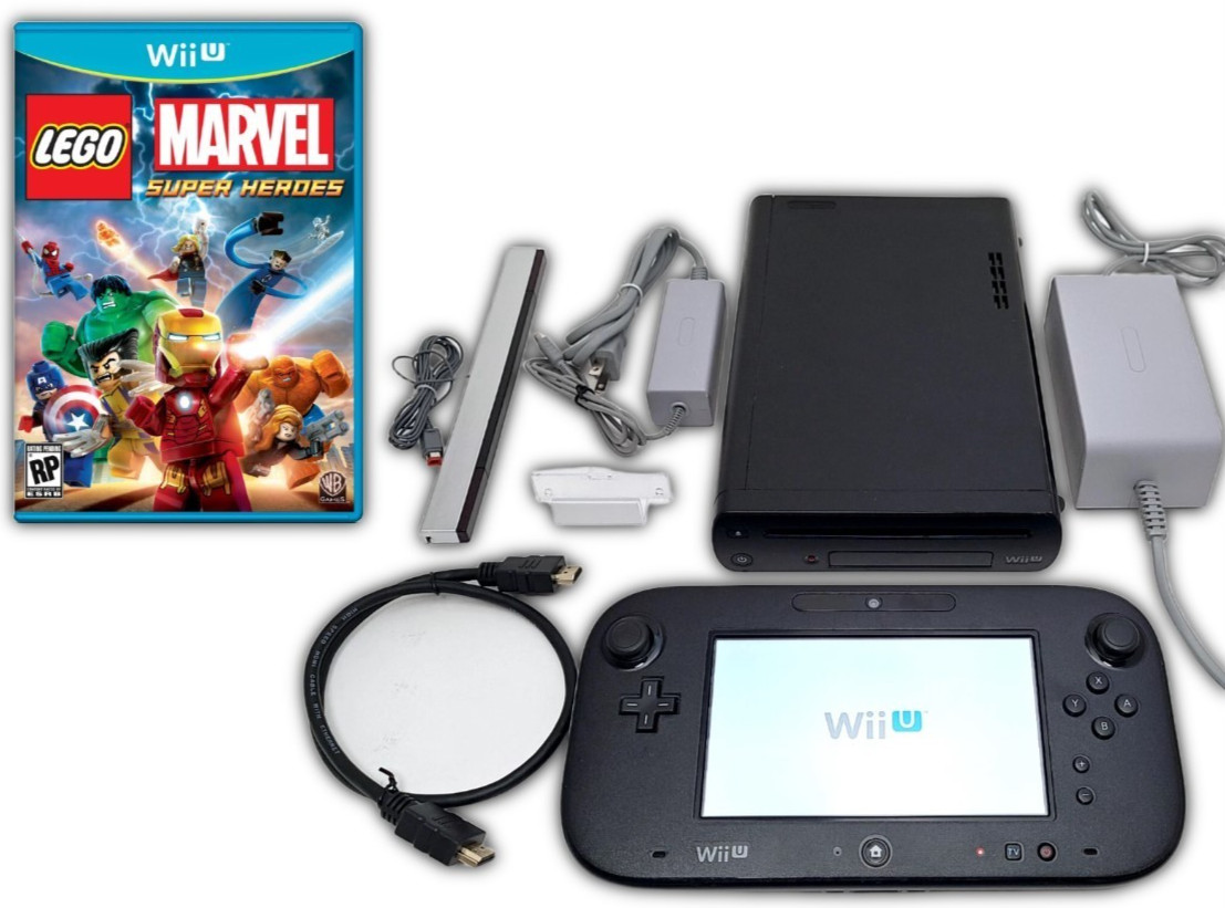 Nintendo Wii U Black Console System 32GB + Lego Marvel Super Heroes Game Bundle