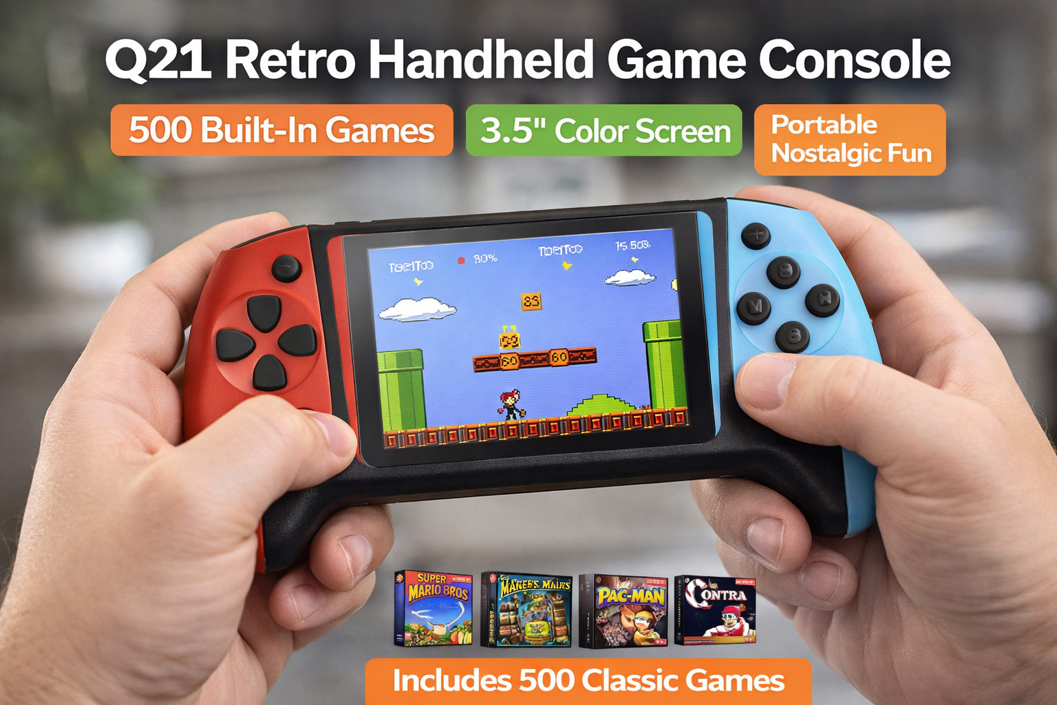 Q21 Retro Handheld Game Console 500 Built-In Games 3.5″ Screen Portable NEW