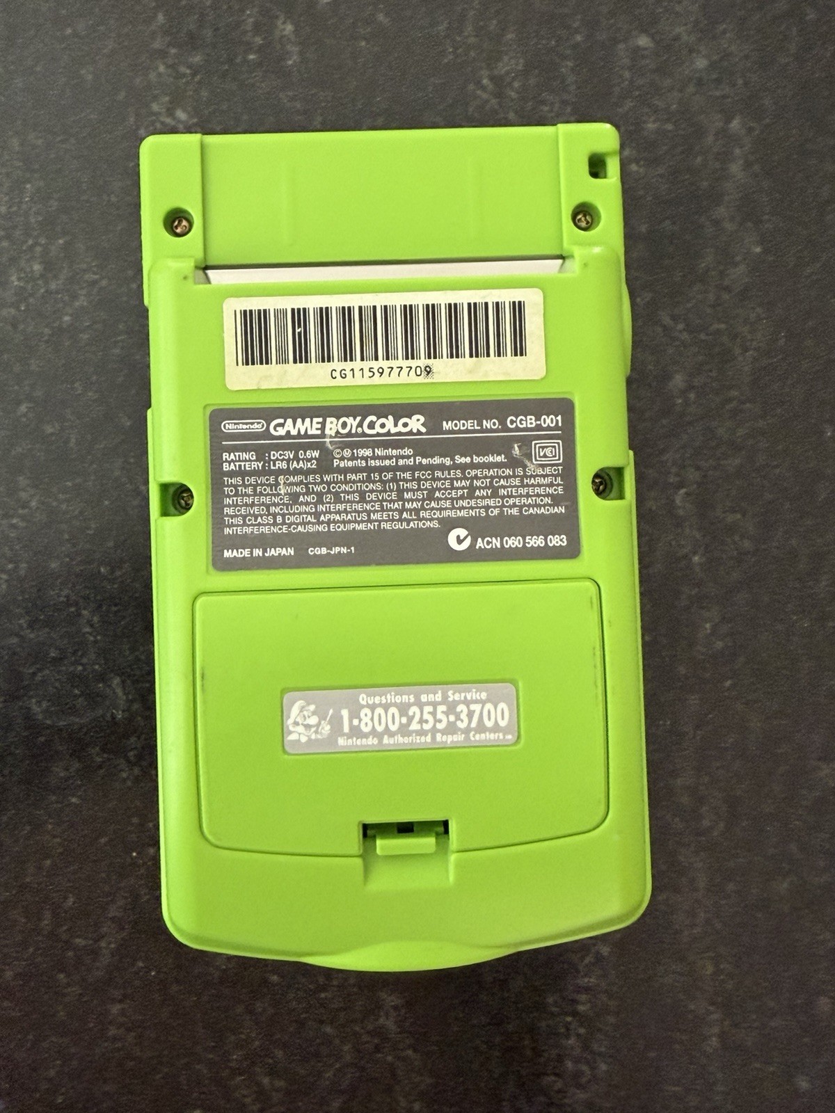 Nintendo Game Boy Color Handheld With Tetris Kiwi Lime Green Tested Working