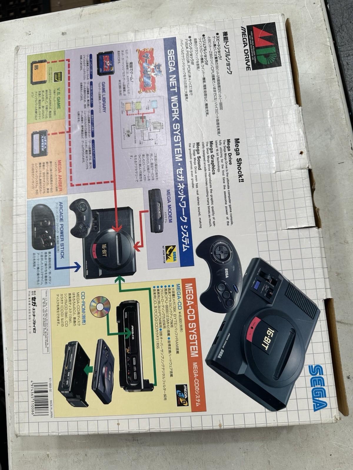 VINTAGE SEGA MEGA DRIVE BOXED WORKING CONSOLE 16 Bit PAL 1601-11 NTSC JAPAN BOX