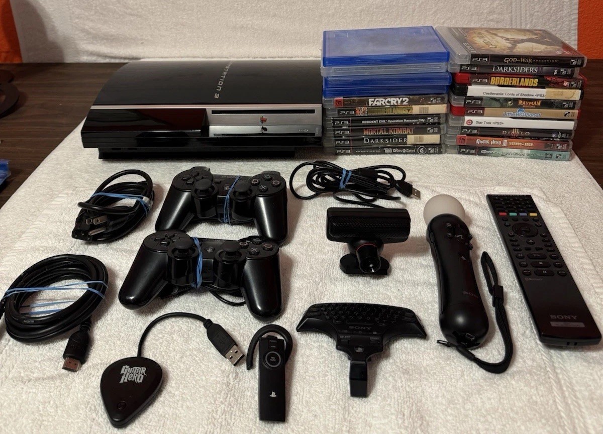 Play Station 3 Console, #16 Games, #5 Accessories Included With PS Remote