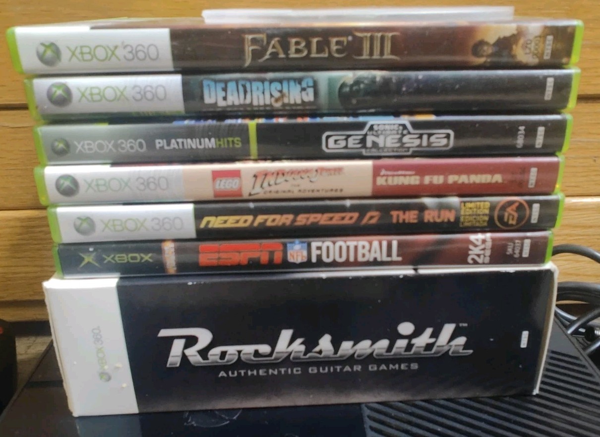 ⭐Microsoft Xbox 360 E 250GB HDD model 1538 + 4 Controller & 9 Game Bundle ⭐