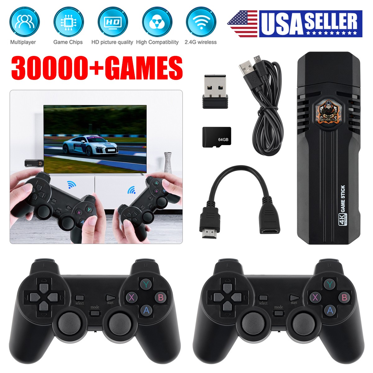 X8PRO Retro Game Console – 30000+ Games, 4K HDMI, 64GB, 2 Wireless Controllers