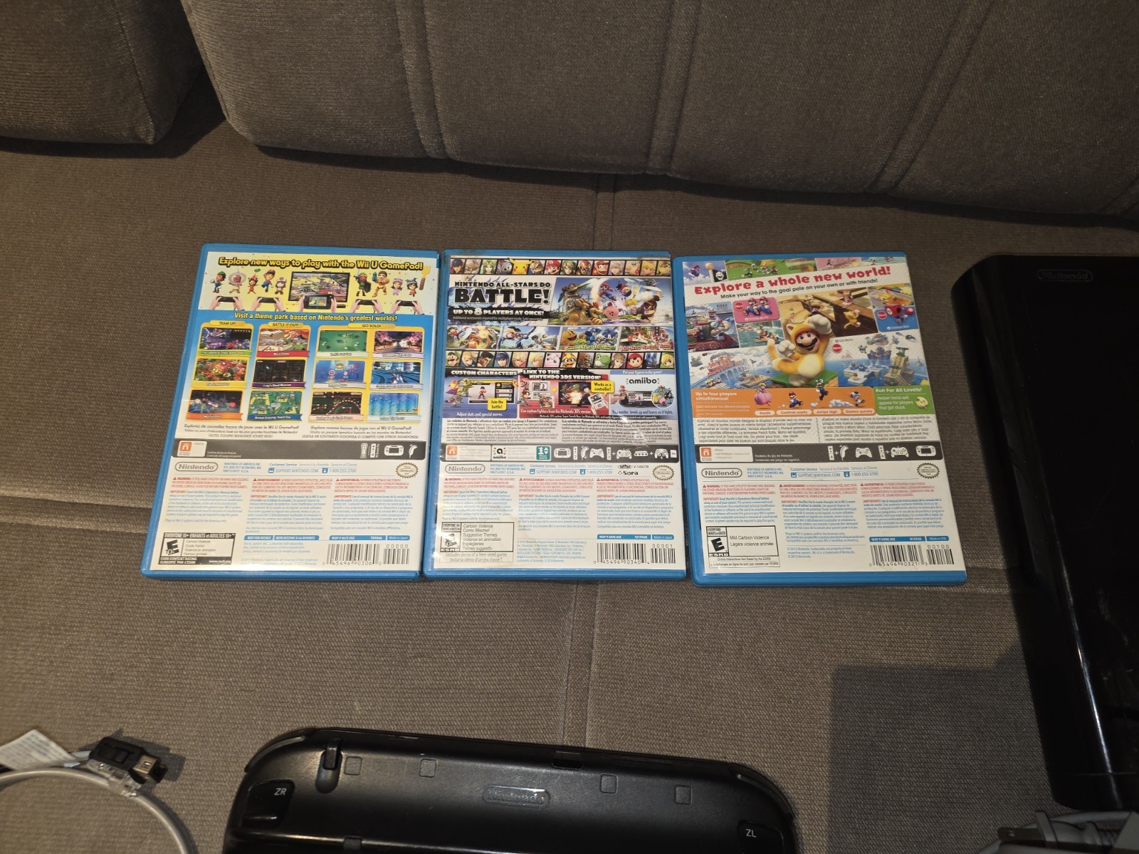 Nintendo Wii U Bundle Black 32GB Console Gamepad Cables 3 Game motion bar & con