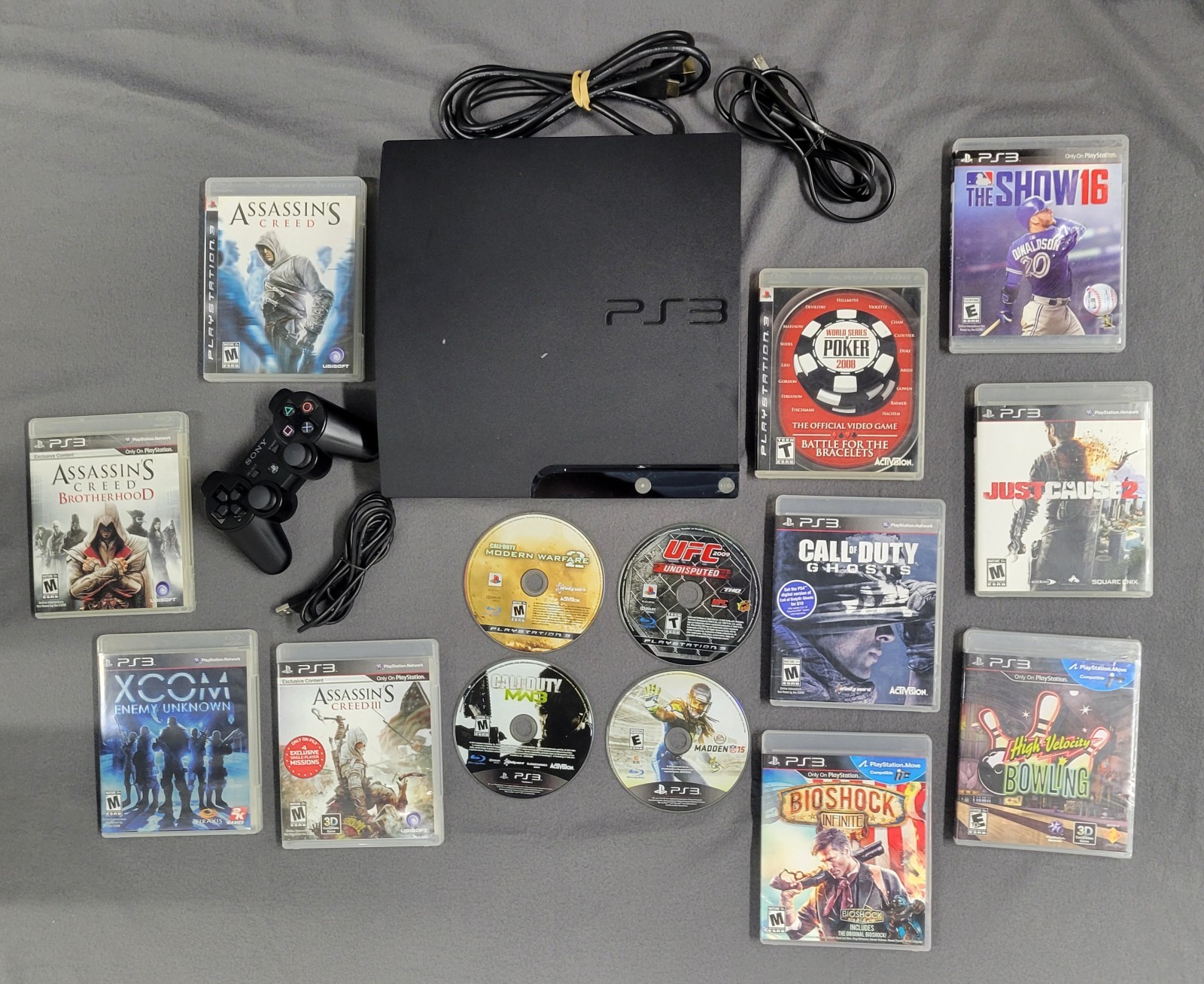 Sony PlayStation 3 PS3 Slim Console Bundle 15 Games Controller CECH-2001A