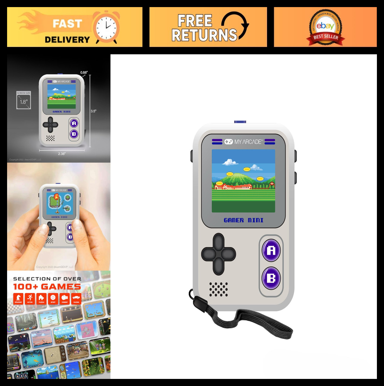 Mini Handheld Gaming System – 160 Classic Games, 1.8” Color Display, Kids Fun