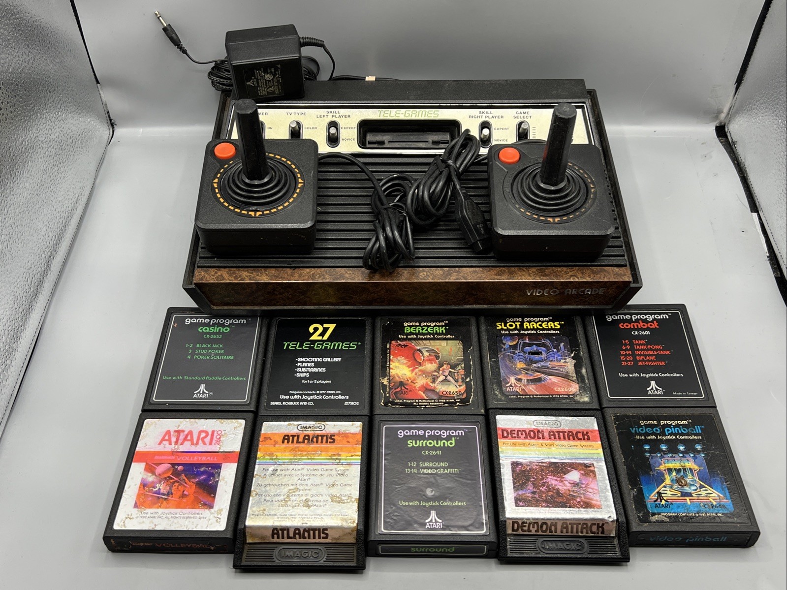Sears TELE-GAMES Video Arcade Bundle 10 Games Tested OEM Power Cords Lot