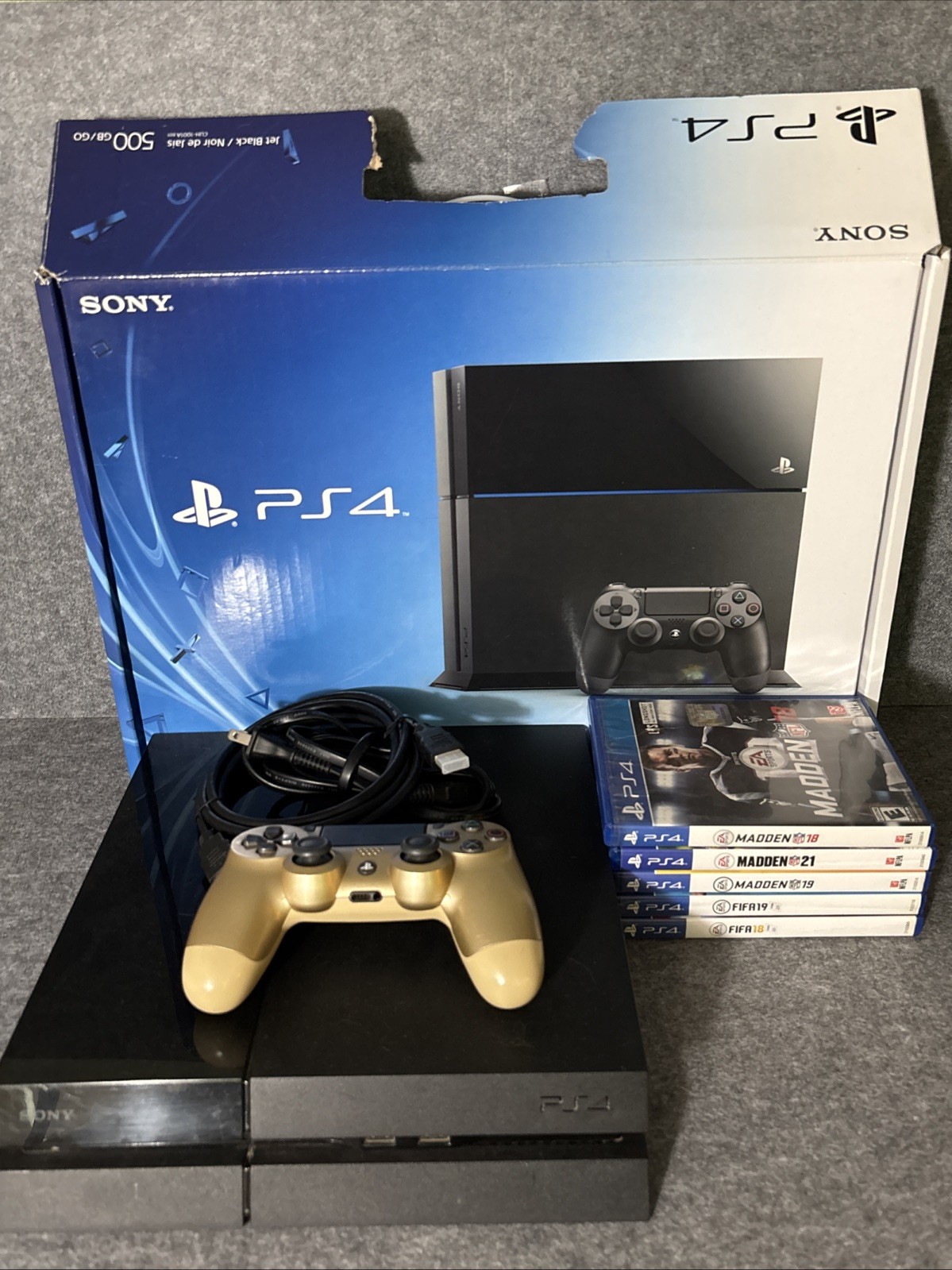 Sony PlayStation 4 Console 500 GB W/ Controllers, Cords, Games & Box Tested