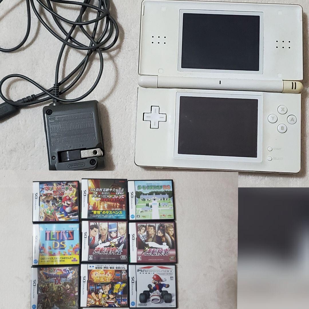 Japanese Nintendo DS Lite Lot System, Games, Charger, Mario, Dragon Quest, Ace