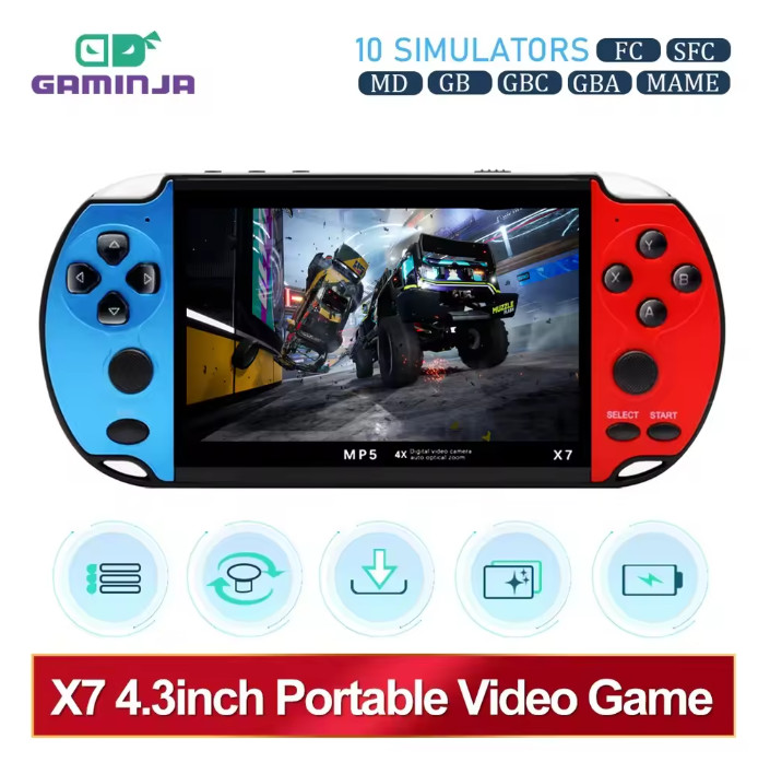 GAMINJA X7 4.3inch Handheld Game Console IPS Screen Video Game Player HD