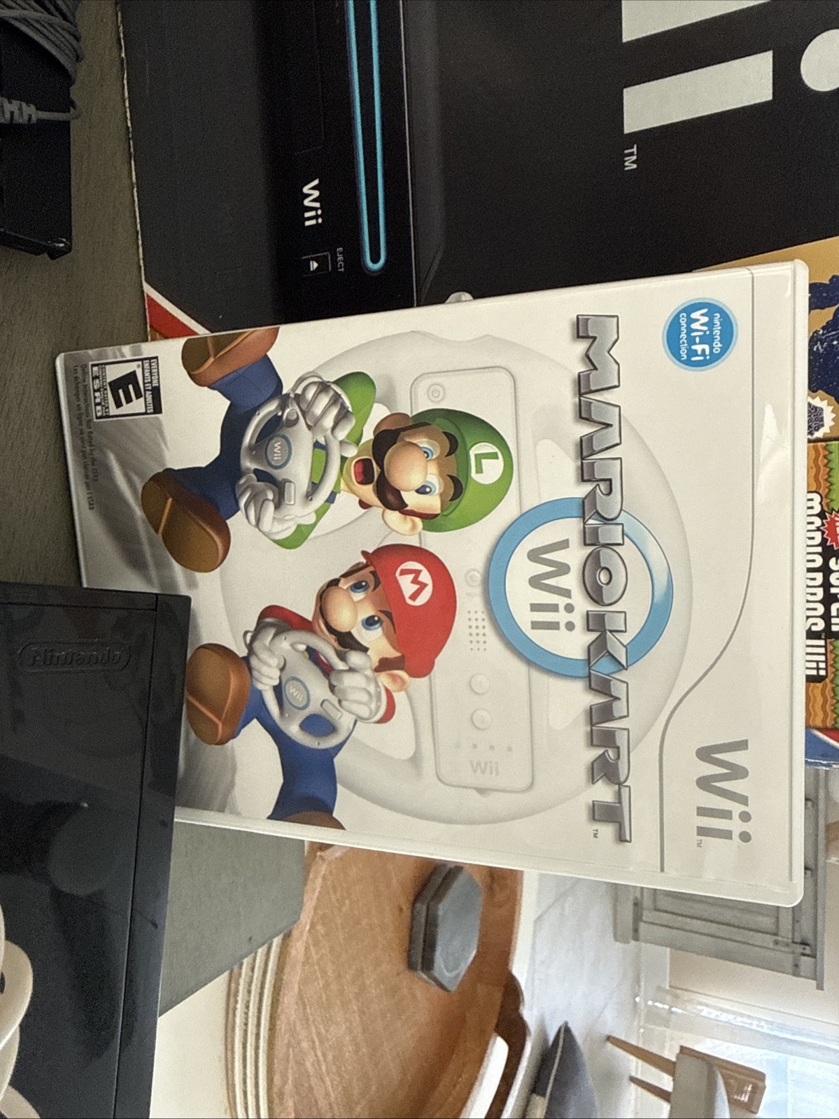Nintendo Wii Bundle Black Console BUNDLE +Mario Cart+Box +controllers WORKS. Z31