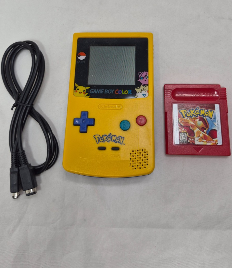 Vintage GameBoy Color System Pikachu Edition + Pokemon Red Nintendo Japan 1998