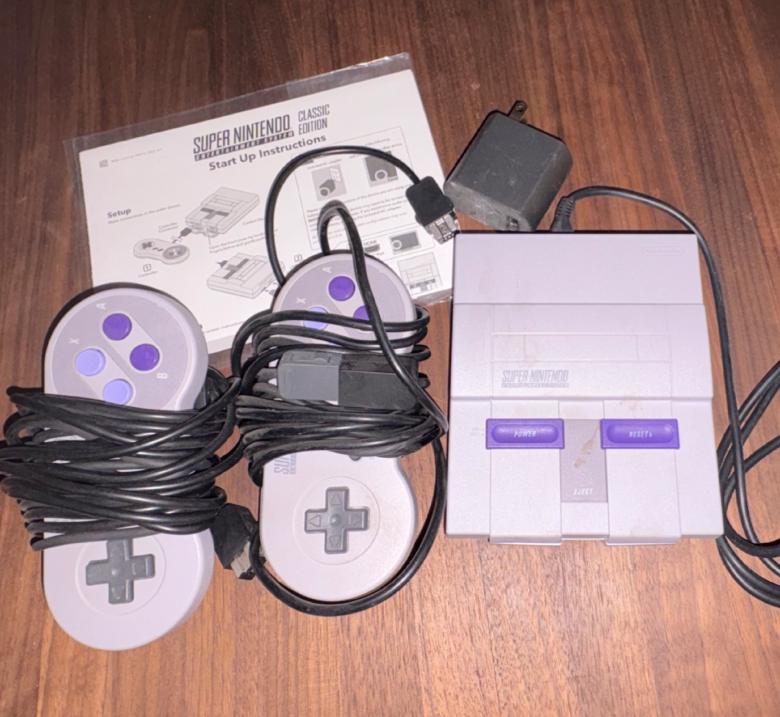 Nintendo SNES Super Nintendo Console Gray Purple w/ 2 Controllers, Power Adapte…
