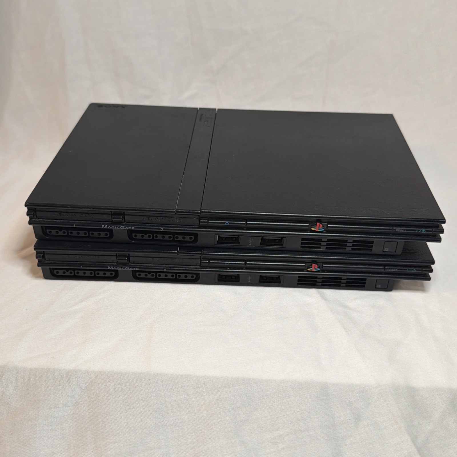 Lot of 2 Sony PlayStation 2 PS2 Slim Black Console Only Tested Working