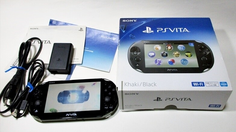 【Good】PS Vita Khaki Black PCH 2000 ZA16 Box Console Charger Sony PSV Slim w/Box