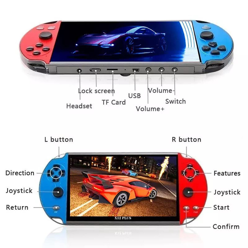 Retro Handheld Games Player X12 Plus Built-in 10000games Portable 7” e-book VX