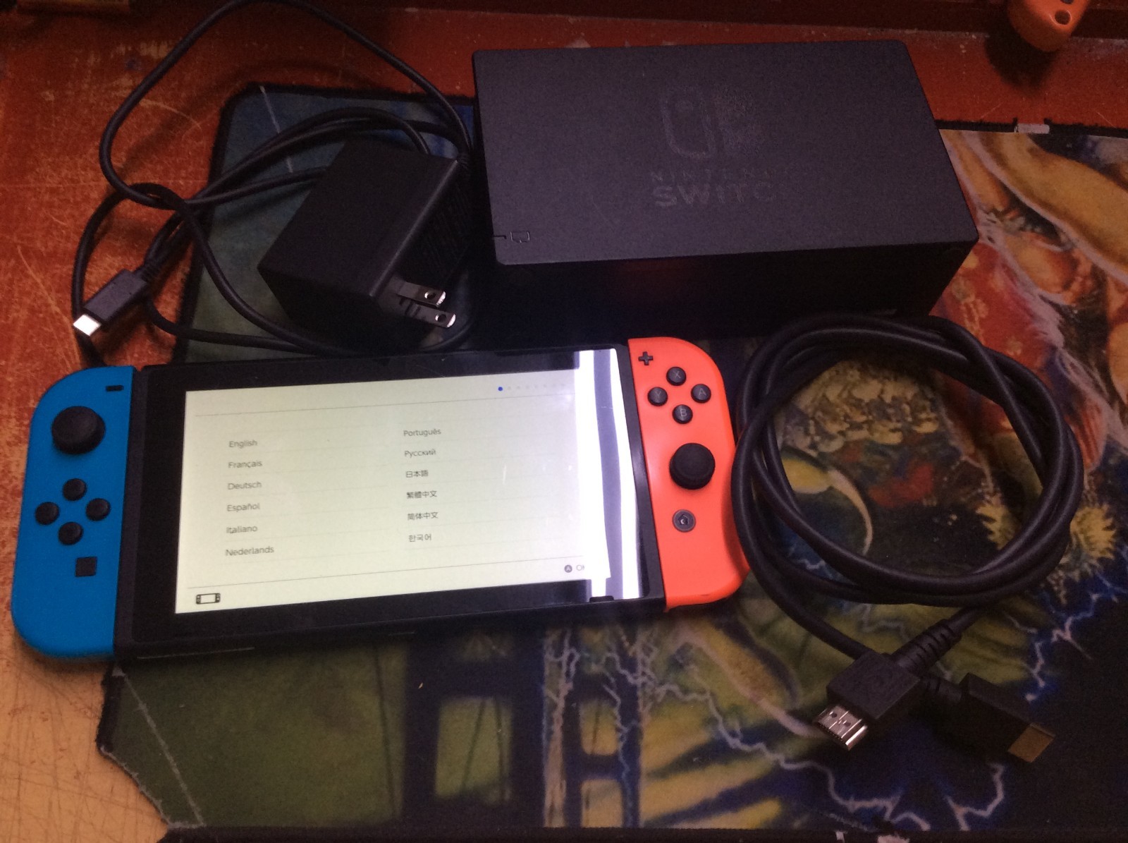 Nintendo Switch HAC-001 32GB Neon Red/Blue Bundle SYSTEM WORKS GREAT