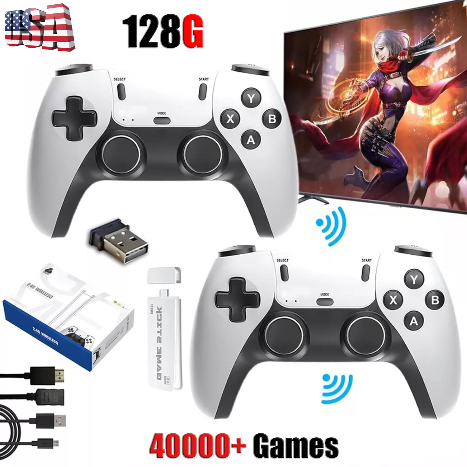 M15 40000+ 4K HDMI TV Video Game Stick Retro Gaming-Console 2 Wireless Controlle