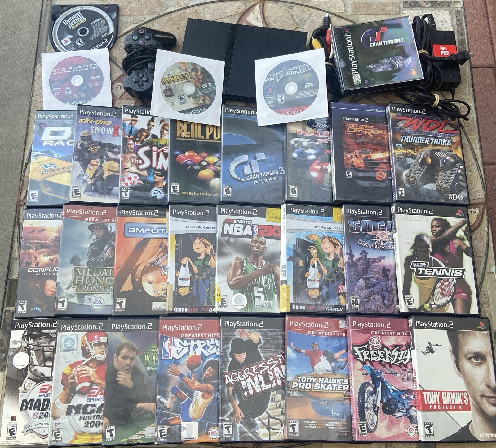 Sony PlayStation 2 PS2 Slim Console Bundle 29 Games Controller Tested & Working