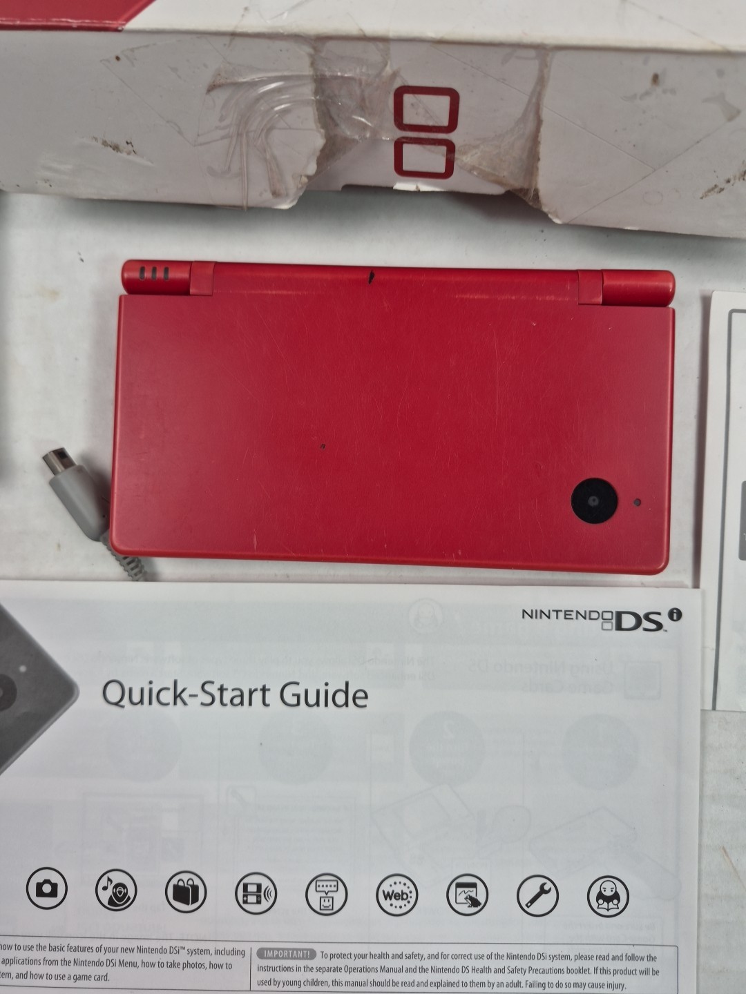 Nintendo DSI Matte Red Handheld System Box Charger Games Tested With Issues