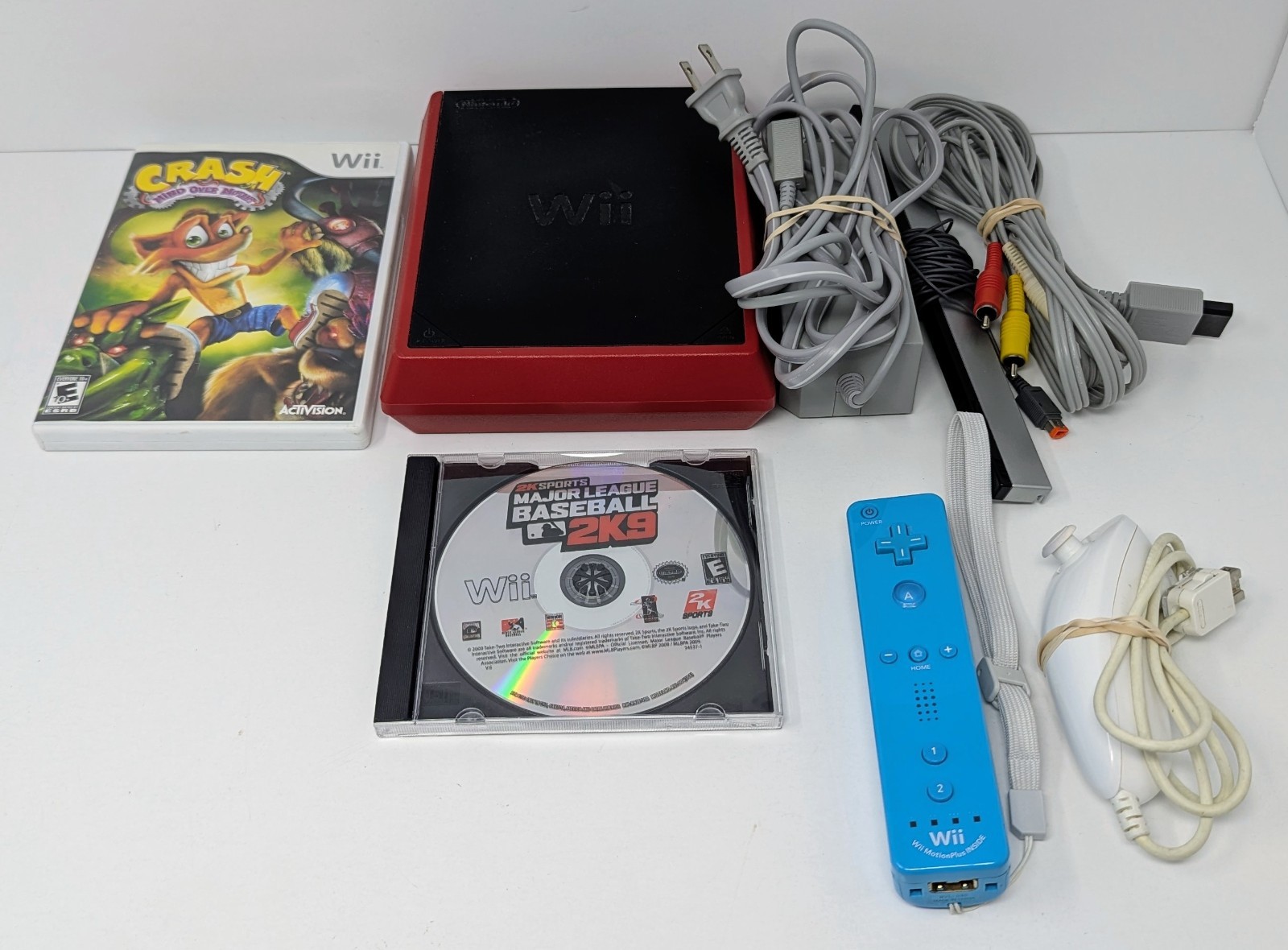 Nintendo Wii Mini Red RVL-201 Console Bundle w/ Crash Mind Over Mutant & More!