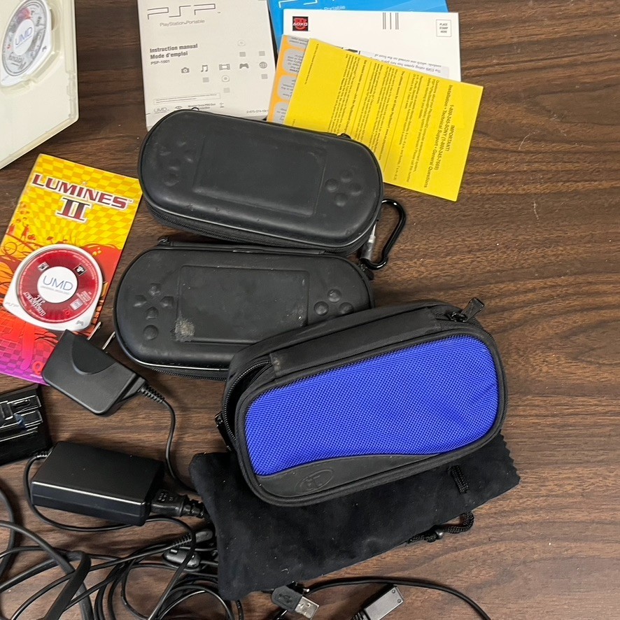 2- Sony PSP Handheld Console Lot w/ Games + Charger Cases OEM TESTED Working