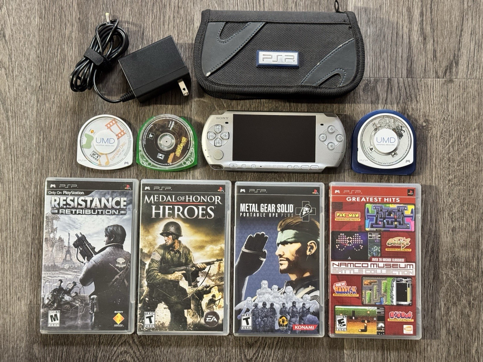 Sony PSP-3000 Mystic Silver Bundle w/Charger and 6 Games – TESTED – WORKING