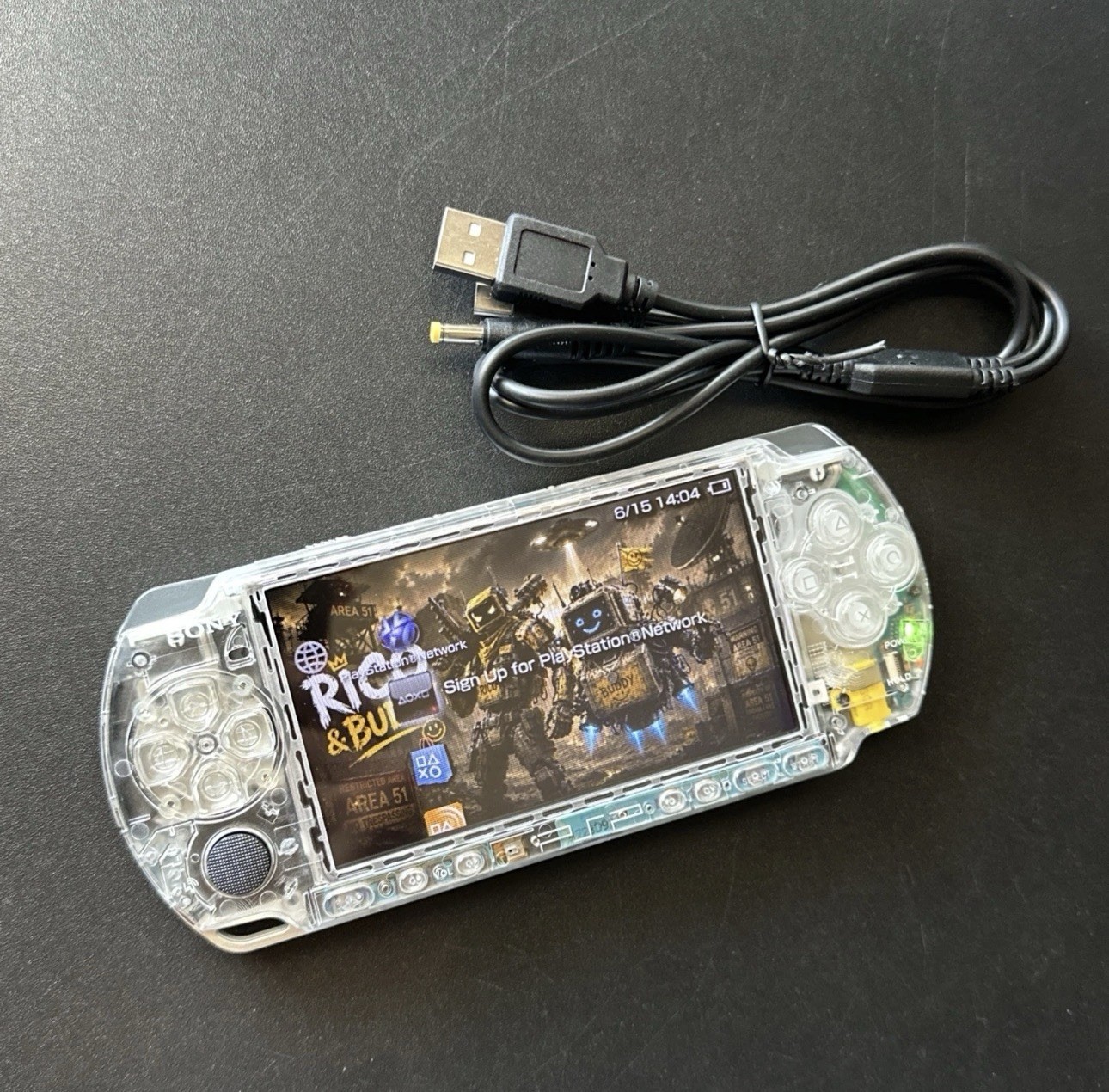 Clear Sony PSP 3000 Handheld Console System & Charger 3001 3006 With 26 Games