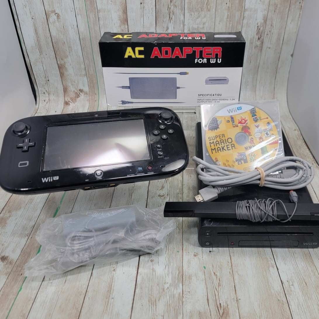Wii U Black Console W/ All Charging Cables & Gamepad Works Great! 1 Free Game